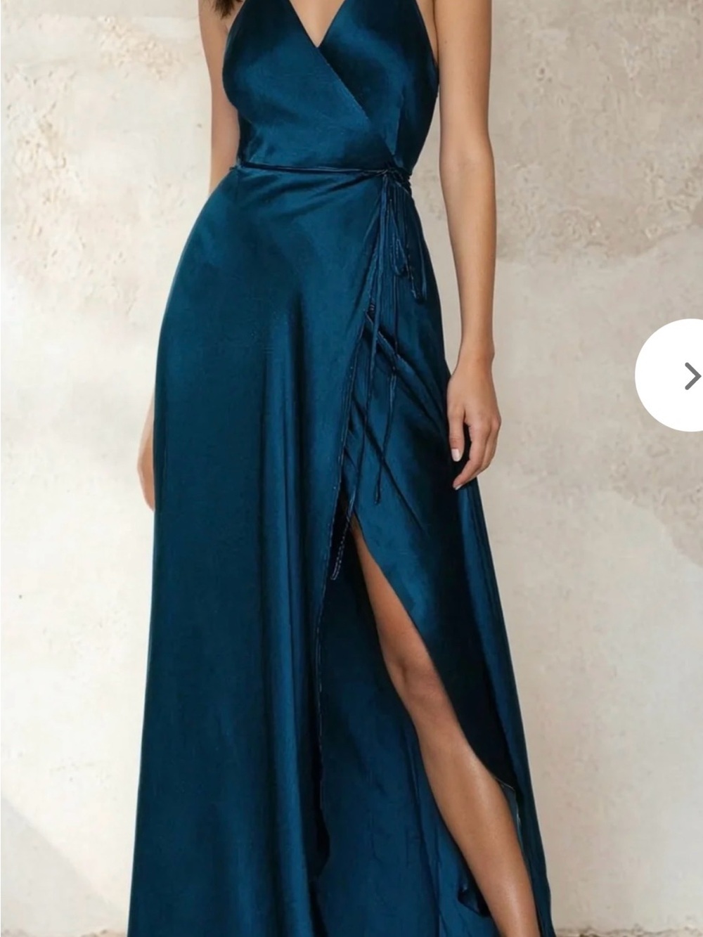 Satin Wrap Maxi Dress in Teal with Side Slit